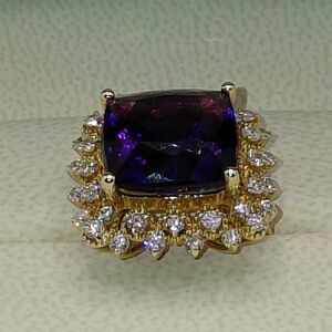 Amethyst Halo Style Ring 7.3 Ct Center Stone With 1 Ct Diamonds 14ct Gld Sz 6.75